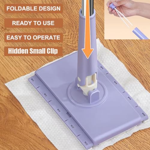 Automatic Cloth Changing Mini Mop, Lazy Mop Wet and Dry with 360°Rotating Head, Hands-Free Flat Dust Mops with 4 Cleaning Towels, Mini Sweeper Mops for Floor, Mirror, Wall (White, 93cm/36.6in)