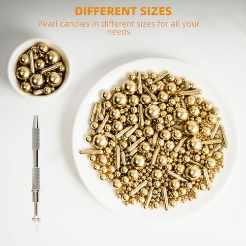 Kasvan Gold Mix Sugar Sprinkles - Edible Candy Pearls with 4-Claw Sprinkle Pen,118g/4.16 Oz, Gift Box Pack, Baking Cake Decorations, Ice Cream Toppings and Cookie Decorating, Wedding Party Chirstmas Supplies