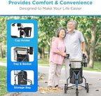 NOVA Traveler Folding 3-Wheel Walker with Tray, Basket, Pouch & Cup Holder, Lightweight Mobility Aid for Seniors & Adults, 8” All-Terrain Wheels for Tight Spaces & Travel, Blue