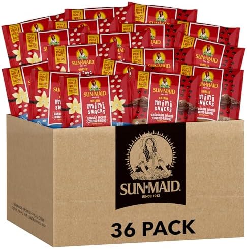 Sun-Maid Vanilla & Chocolate Yogurt Coated Raisins Variety Pack - (36 Pack) 0.5 oz Mini Snack-Size Bag - Yogurt Covered Dried Fruit Snacks (Amazon Exclusive)