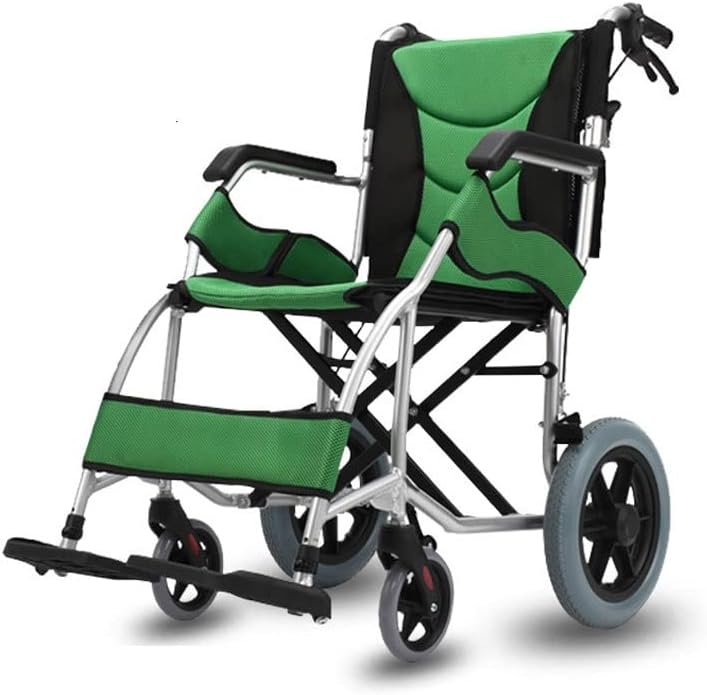 Transport Chair Lightweight Aluminum Alloy Wheelchair with Locking Hand Brakes，Portable Transport Wheelchair，Folding Travel Wheelchair Folding Walker Wheelchair (Color : Green, Size : A)