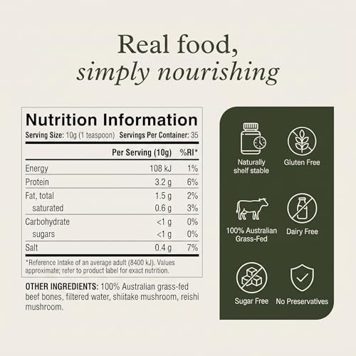 Grass-Fed Beef Bone Broth Concentrate with Mushrooms | Help Improve Joints, Skin, & Gut | Liquid Collagen Amino Acids | Keto, High Protein, Gluten Free | 35 Servings / 2.25 Gallons | Australian Beef