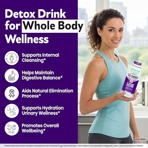 Herbal Clean Qcarbo32 Same Day Detox Cleanse Drink (32 fl oz) - Grape Flavor Full Body Cleanse* Detox Drink for Moderate Toxin Level*, Vitamin B2 and Vitamin B12 for Men & Women