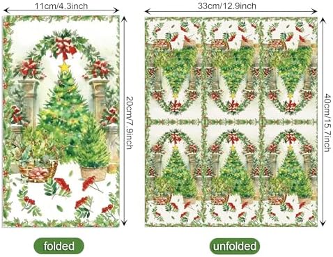 40Pcs Christmas Guest Napkins, Christmas Tree Disposable Hand Towels, Festive Xmas Tree Design Paper Towels with Holly & Red Bows, Xmas Party Decorative for Bathroom, Holiday Kitchen Dining Table