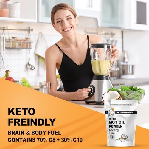 It's Just! MCT Oil Powder With Prebiotic Fiber - Keto, Non-GMO, C8 C10, Coffee Creamer - 24 oz