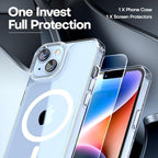 TAURI 2 in 1 Magnetic for iPhone 14 Case Clear, [Compatible with MagSafe] with Screen Protectors, Military-Grade Drop Protection Shockproof Slim 14 Cover 6.1 Inch