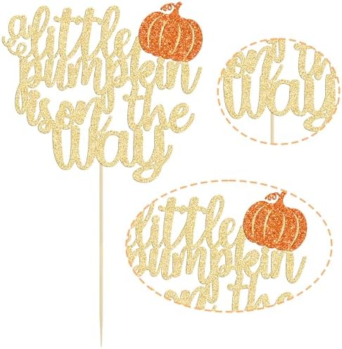 Gyufise 1 Pack A Little Pumpkin Is On the Way Cake Topper Pumpkin Cake Pick Decoration for Fall Baby Shower Gender Reveal Party Decorations Autumn Thanksgiving Baby Announcement Supplies