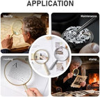 Lakei Magnifying Glass,10X Handheld Reading Magnifying Glass，110mm Shatter Resistant Lens, Non-Slip Handle, Suitable for Elderly Reading, Adults Close Work, Hobbies and Science (Gold)