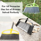 3 Pack Wide Heavy Duty Angle Broom - Stiff Bristle Outdoor Brooms for Sweeping Patio, Garden, Garage, Yard (Black, Yellow, Green)