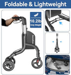 SOUNDFUSE 3 Wheel Walkers for Seniors, Lightweight Foldable Aluminum Rollator Walker, Height Adjustable Three Wheel Walker, Black