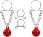 Red Jingle Bell Non-Piercing Nipple Rings for Women Dangle Jingle Bell Fake Nipple Rings Christmas Holiday Themed Clip-On Body Jewelry