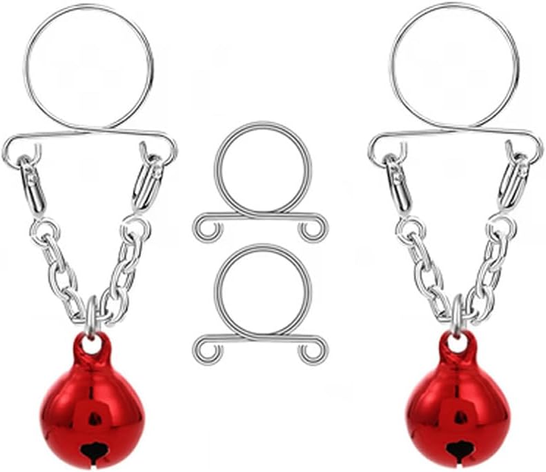 Red Jingle Bell Non-Piercing Nipple Rings for Women Dangle Jingle Bell Fake Nipple Rings Christmas Holiday Themed Clip-On Body Jewelry