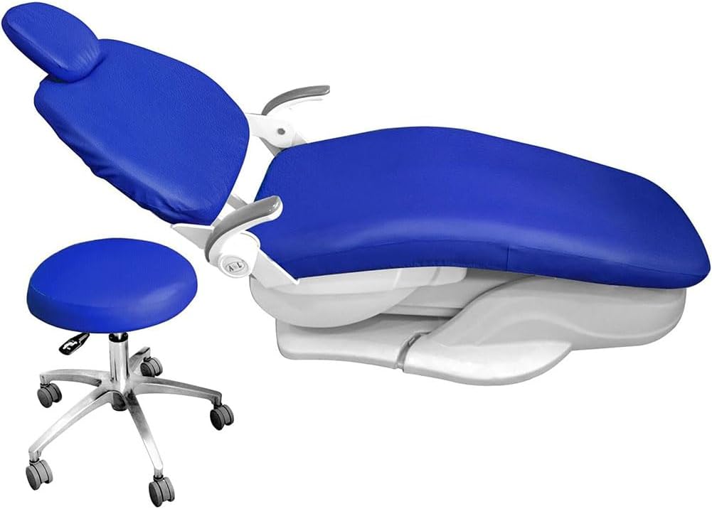 4Pcs/Set Dental Chair Covers, Dental PU Leather Unit, Waterproof PU Leather Protective Dental Full Chair Covers Elastic Stylish Dental Chair Seat Cover, Headrest Backrest Protector, Dentis(Color:Blue)