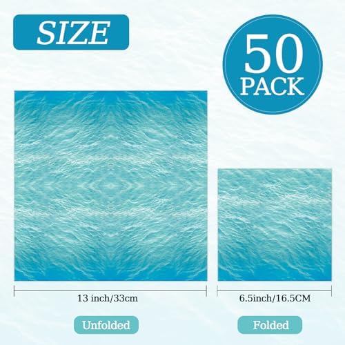 50 Pcs Ocean Sea Napkins 13 x 13 Inches, Ocean Waves Paper Napkins Ocean Theme Disposable Cocktail Napkins for Baby Shower Hawaiian Birthday Party Decorations (Ocean Sea)