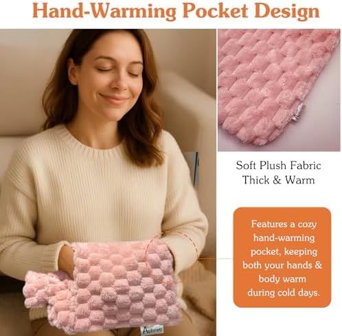 3L Extra Large Hot Water Bottle with Soft Plush Cover & Hand Pocket, Hot Cold Therapy Pack for Pain Relief, Long Lasting Warmth for Bed & Feet Pink
