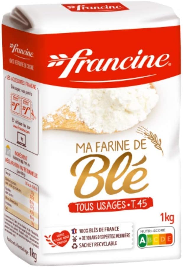 Francine Wheat Flour, T55 French Flour from France with Lower Gluten Content, Makes Great Breads, Pastries and Desserts, 35.3oz/1 kg (Pack of 2)