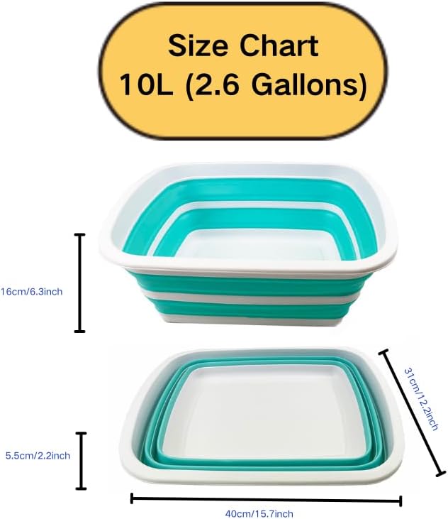 SAMMART 10L (2.6 Gallon) Set of 2 Collapsible Tub-Foldable Dish Tub-Portable Washing Basin-Space Saving Plastic Washtub (Grey + Sage Green)