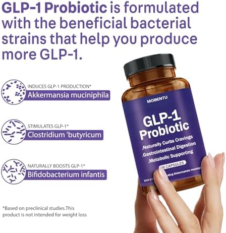 GLP-1 Probiotic with Akkermansia, GLP-1 Supplement with 500M AFU Multi-Strain Probiotic, Improve GLP-1 Levels & Overall Wellness, Digestive & Gut Health for Women & Men - 60 Capsule