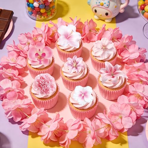 72 PCS Edible Flowers Cupcake Toppers Wafer Paper Flower Birthday Party for Baby Shower Wedding Birthday Party Cake Food Decorations Supplies