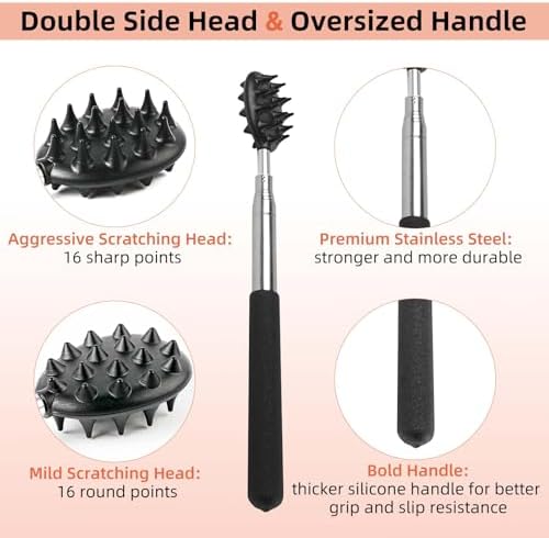 WOVTE Extendable Back Scratcher for Men Women with 4PCS Detachable Heads, Stocking Stuffers for Men Adults, Anniversary Mothers Day Fathers Day Birthday Gifts for Men Dad Mom, Easter Basket Stuffers