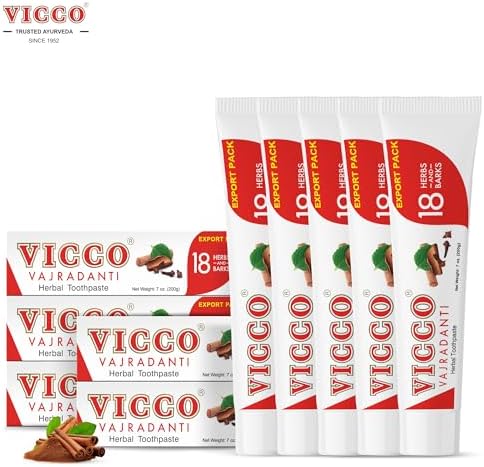 Vicco Vajradanti Ayurvedic Herbal Toothpaste for Oral Care & Gum Health by Vicco – 70 Year Legacy of Ayurveda, with 18 Ayurvedic Herbs & Barks, Fluoride-Free, Vegan – 3.53 oz (5 Pack)