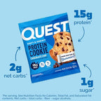 Quest Nutrition Chocolate Chip Protein Cookie, 15g Protein, 1g Sugar, 2g Net Carbs, Keto Friendly, High Protein, Low Carb; 12 Count