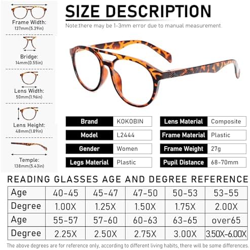 Aviator Round Reading Glasses for Men and Women,3 Pairs Oversized Blue Light Blocking Spring Hinge Readers