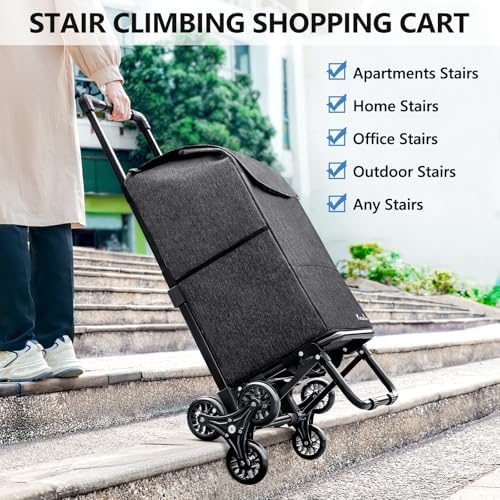 KEDSUM 2 in 1 Grocery Cart on Wheels for Stairs, 60L/300LBS Shopping Carts for Groceries, Stair Climbing Cart with Removable Waterproof Bag, Folding Shopping Carts for Stairs, Black