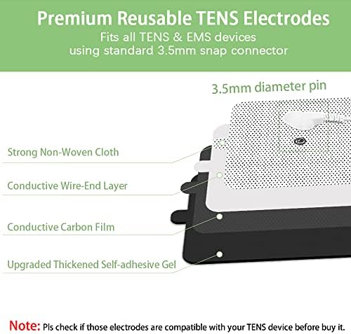 TENS Unit Electrode Pads for Waist and Lower Back Pain Relief Standard 3.5mm Snap-on 4x4" Large Reusable TENS Unit Pads Premium Non-Irritating TENS Pads Replacement Self-Adhesive Electrode Pads-6Pcs