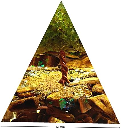 Peridot Tree of Life Orgonite Pyramid with Tiger Eye Stone Reiki Energy Generator Protection Crystal Healing Orgone Pyramids Collection
