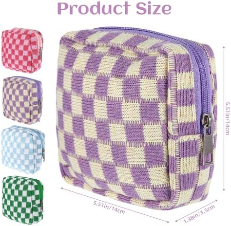 4Pcs Sanitary Napkin Storage Bag, Portable Period Bag for Teen Girls Woman, Pad Pouch Tampon for Purse, Reusable Zipper Period Pouches for Teen School Office Travel Feminine Care Organizer, Plaid
