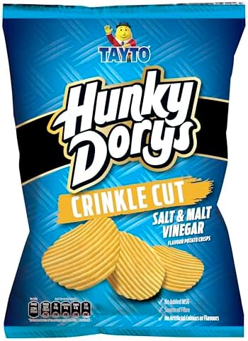 Tayto Hunky Dorys Crinkle Cut Salt & Malt Vinegar Crisps, 4.58oz, Pack of 3