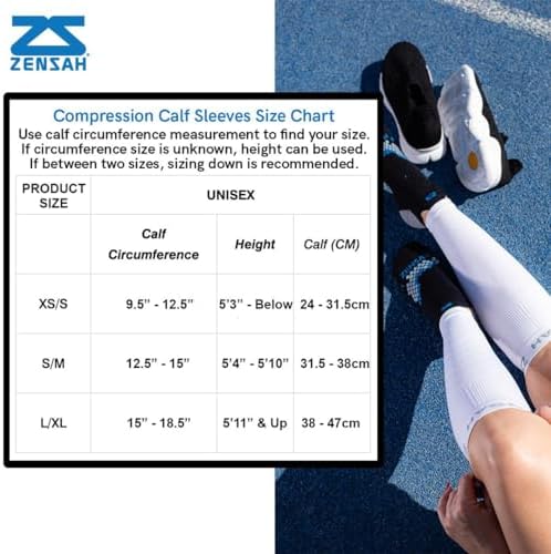 Zensah Calf/Shin Compression Sleeve - Made in the USA Single Leg Compression Sleeve for Shin Splint Relief, Recovery, Running