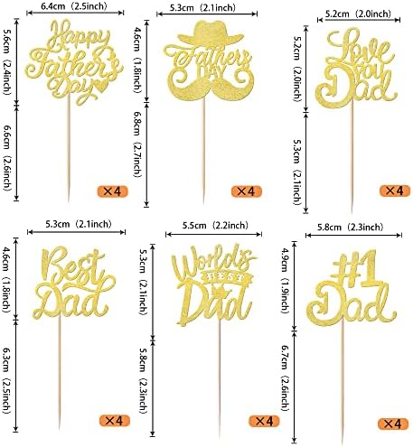 Rsstarxi 24 Pack Happy Father's Day Cupcake Toppers Gold Glitter Worlds Best Dad Love Dad Cupcake Picks for Happy Father 's Day Dad Birthday Theme Party Cake Decorations Supplies