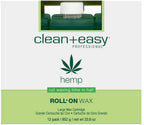 Clean + Easy Hemp Roll On Wax – Large Soft Wax Refill Cartridge for Hair Removal on for Legs, Arms & Body, 12 Pack