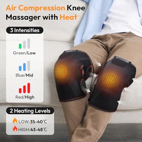 QUINEAR Knee Massager for Pain Relief,Air Compression Heating Pad for Knee,Heated Knee Warmers Wrap, 3 Modes & 3 Intensities