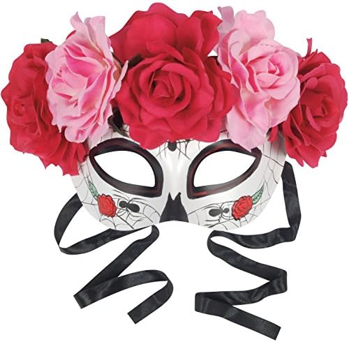 Loftus International Star Power Day of The Dead Sugar Skull Half Mask W Roses, White Multi, One-Size Novelty Item