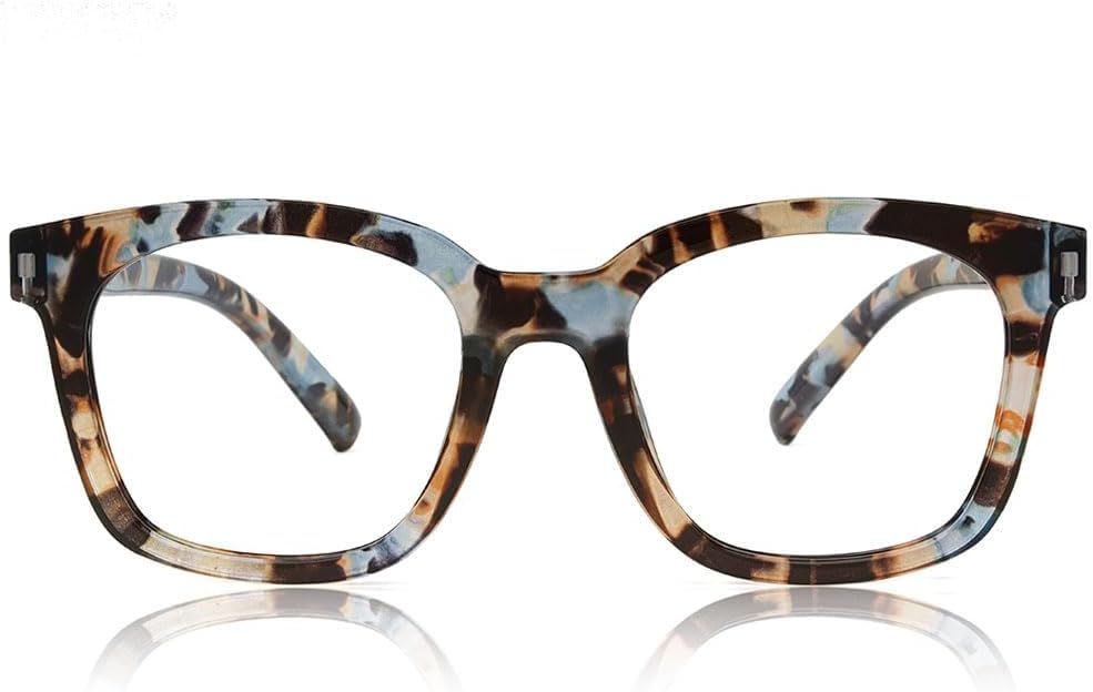 JiSoo Square Oversized Reading Glasses Women 1.75, Chunky Stylish Designer Readers 1.75 Women with Spring Hinge, Blue Quartz 1.75