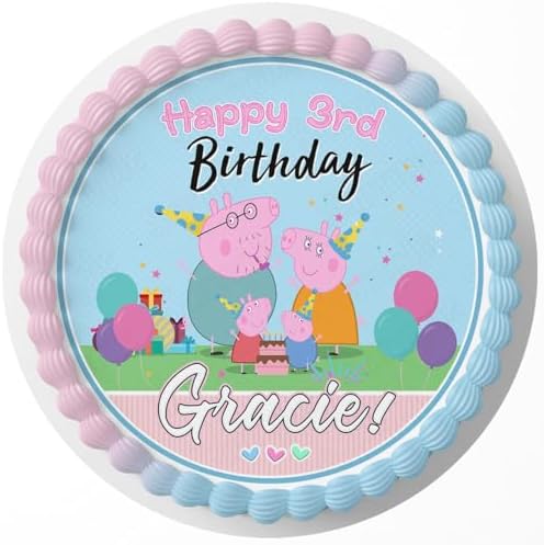 7.5 Inch Edible Cake Topper – Pink Pig Kids Fun Girls Family Themed Birthday Party Collection of Edible Cake Decorations round