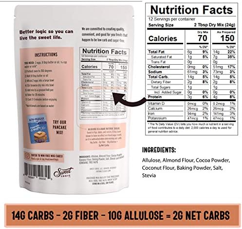 Sweet Logic Keto Baking Mix - Fudge Brownie - Gluten-Free - Dairy Free - Diabetic-Friendly - High Protein - Allulose - Stevia - Low Sugar - Low Carb - Quick 20-Minute Prep (1-2G Carbs Per Serving)