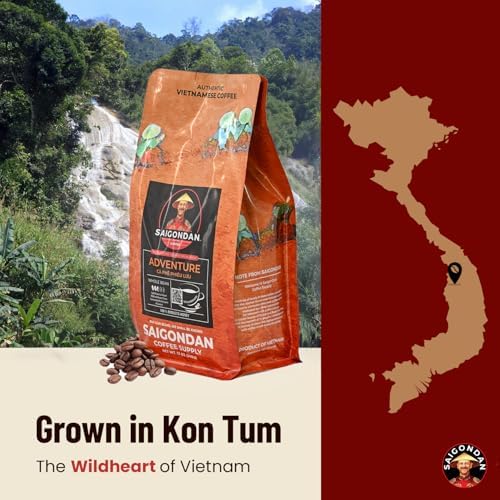 Vietnamese Whole Bean Coffee - Saigondan Adventure 100% Robusta Light Espresso Roast - Premium Single Origin, Direct Trade Vietnamese Coffee - 12 oz
