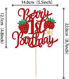 1 PCS Berry 1st Birthday Cake Topper with Flower Glitter Sweet Fruit Theme First Birthday Strawberry One Cake Pick for Strawberry Theme Baby Shower Kids 1st Birthday Party Cake Decorations Supplies