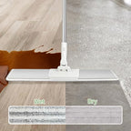 CQT Commercial Flat Microfiber Floor Mop Cleaning System 20" Inch Wet Dry and Dust Hardwood with 4 Washable Pads Cleaner for Laminate Tile Stainless Steel Handle and Extension (White)