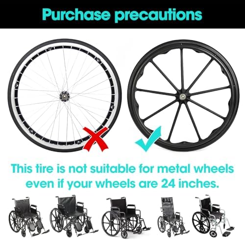 Wheelchair Rear Wheel Replacement Tire Wheelchair Tires 24 "X 1" Universal Flat-Free Polyurethane Tire Wheelchair Accessories for All Brands(1 Pair)