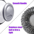 Stainless Steel Wool Scrubber with Handle, Heavy Duty Dish Scrubber, Steel Brush for Cleaning Pots, Pans, Grills, Sink (4 Pack)
