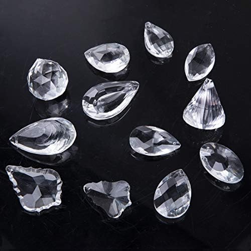 H&D Clear Jewelry Crystals Pendants Chandelier Lamp Lighting Drops Prisms Hanging Glass Prisms Parts Suncatchers Prisms Hanging Ornaments for Home,Office,Garden Decoration,Pack of 12