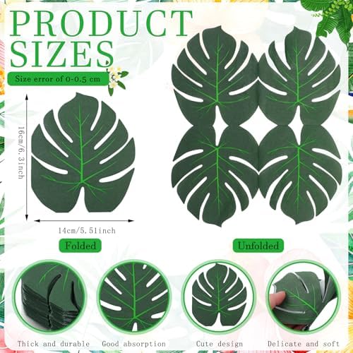 60 Pcs Tropical Palm Leaf Paper Napkins Bulk Hawaiian Luau Disposable Cocktail Aloha Paper Napkins Disposable Green Leaf Dinner Table Decoration for Summer Safari Jungle Picnic Party Supplies