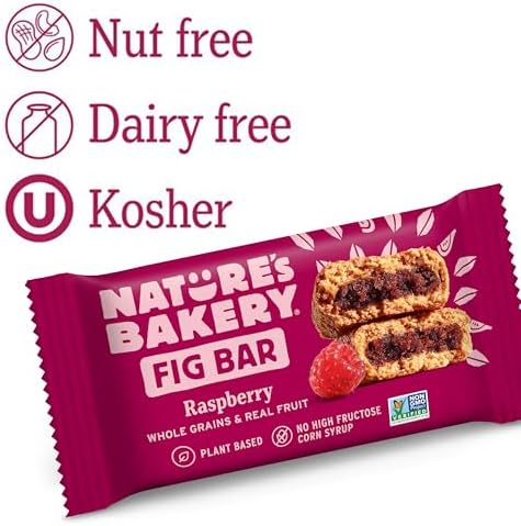 Nature’s Bakery Whole Wheat Fig Bars, Raspberry, Real Fruit, Vegan, Non-GMO, Snack bar, 1 box with 12 twin packs (12 twin packs)