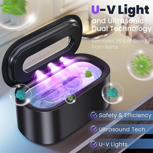 Ultrasonic Jewelry Cleaner, 48KHz Professional Ultrasonic Cleaner for Eyeglasses, Rings, Retainers, Dentures, 30W Jewelry Cleaner Ultrasonic Machine with Dual Cleaning Modes, Digital Timer