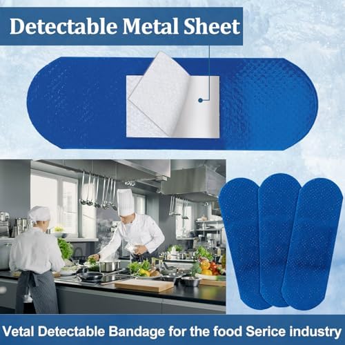 Geiserailie 120 Pcs Food Service Blue Detectable Bandage Woven Fingertip Waterproof Flexible Bandages Non-Stick Pad Latex Free for Catering First Aid Kit Wound Care and Protection(1" X 3",Rectangle)